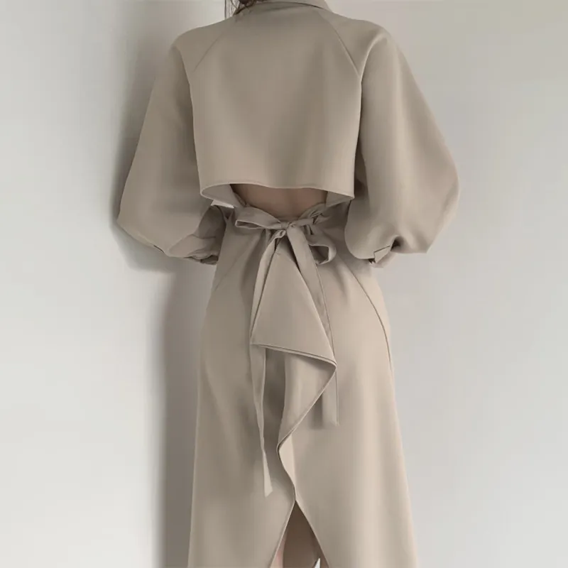 Wholesale Temperament Lapel Single-breasted Spring New 2022 Cotton Fashion Backless Long Sleeve Slit Cotton Women's Dress