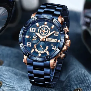 Crrju 2297手表钢带男表简单品牌奢华防水石英商务个性男士日历