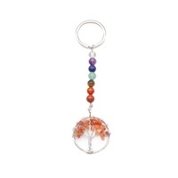 Porte-clés et pendentif de sac en cristal naturel et pierre arc-en-ciel, motif Arbre de Vie, style ethnique semi-artisanal, Chakra, pour le commerce transfrontalier