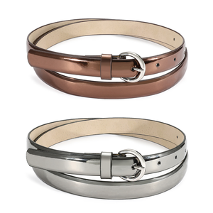 Lot de 2 ceintures de taille fines en cuir verni noir pour femmes Largeur de 0.7 pouces Longueur de 32 à 41 pouces Boucle en alliage d'argent - Product Image 1