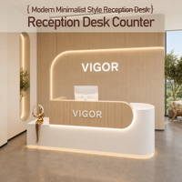 Comptoir de réception de luxe en bois durable pour bureau et hôtel, design minimaliste multifonctionnel et écologique, finition peinte claire