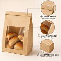 Bulk Kraft Paper Window Bakery Bag Gold Wire Tie Gusseted Stand Base Food Safe BPA Free Custom Logo Various Size Eco Friendly