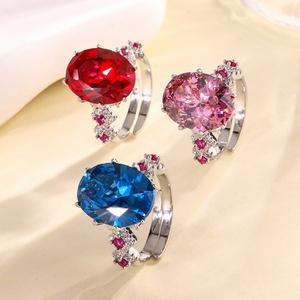 Factory Wholesale Fashion Jewelry Eco-friendly Copper 12*16mm Red Corundum Zircon <b>Adjustable</b> Women's <b>Rings</b> for Women Gift - Product Image 4