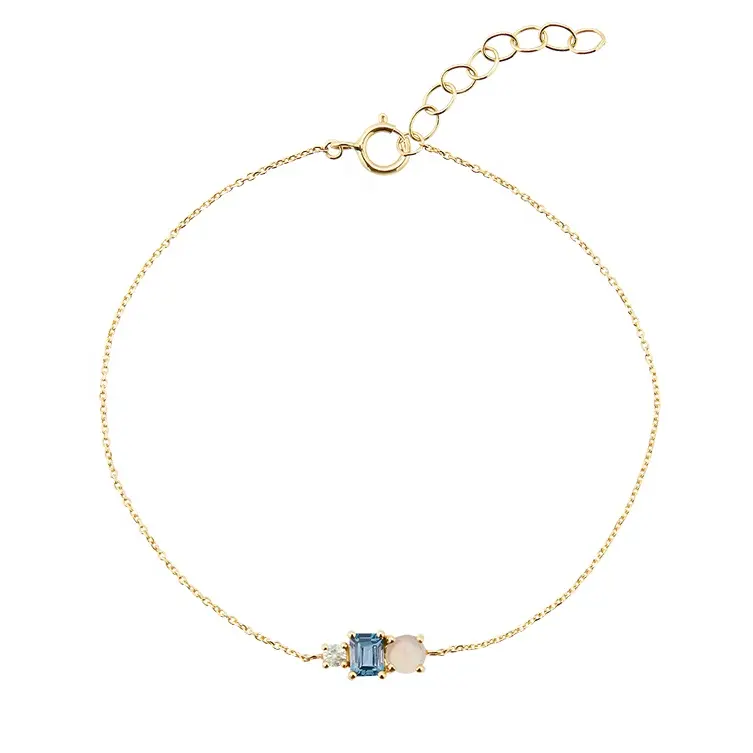 Minimalist isches silber blaues Saphir Edelstein Opal Baguette Armband Gold