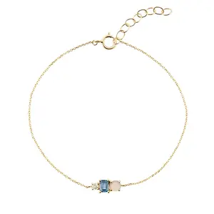 极简主义银色蓝宝石宝石蛋白石长方形手链黄金