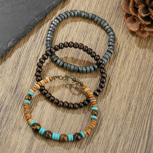 Bracciale Vintage Europeo Americano Fatto a Mano con Perline in Legno Unisex Multistrato Impilabile Set di Bracciali con Perline di Turchese Senza Placcatura Metallica - Product Image 6