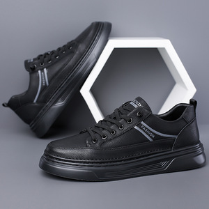 <b>White</b> Casual Leather Sneakers Men Thick Sole Low <b>Heel</b> Cushioned Fashion Chunky Shoes Leisure Style - Product Image 4