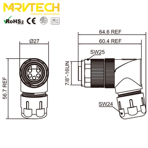 Conector Óptico Mini Change Hembra de 7/8, 5 Pines, Ángulo Recto, Impermeable, para Montaje en Campo, con Tuerca de Aluminio Fundido - Product Image 5
