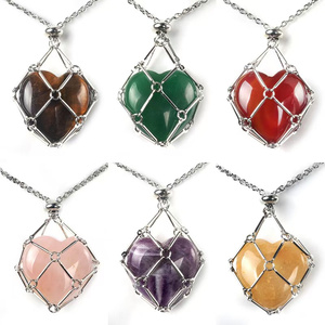 Joyería Espiritual de Cristal, Cadenas de Acero Inoxidable con Diseño de Bambú, Colgantes en Forma de Corazón Multicolores Naturales para Regalo de San Valentín - Product Image 1