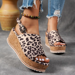 Sandales romaines compensées à plateforme pour femmes, imprimé léopard, nouvelle collection été européenne et américaine - Product Image 3