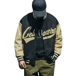 Jaqueta Letterman de inverno para homens, jaqueta de camurça com logotipo bordado de chenille personalizada, jaqueta bomber de beisebol para o time do colégio, jaqueta masculina