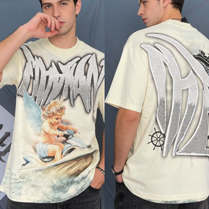 เสื้อยืดคอกลมแขนสั้นพิมพ์ลายกราฟิกโลโก้ตามสั่งขายส่ง เสื้อยืดผู้ชายสไตล์วินเทจประดับเพชร - Product Image 2