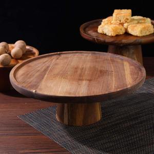 Assiette à gâteau ronde moderne en bois écologique avec piédestal amovible, compatible lave-vaisselle, pour usage domestique ou en boulangerie - Product Image 1