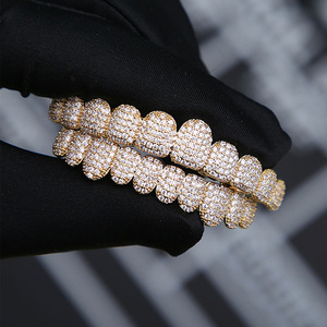 Grillz style Hip Hop entièrement sertis de diamants, 10 dents micro-incrustées, prothèses dentaires unisexes pour soirée - Product Image 1