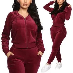 नई लंबी आस्तीन सक्रिय घुड़दौड़ सूट प्रशिक्षण Sweatsuit महिलाओं को फिट Velor Hooded मखमल Tracksuit