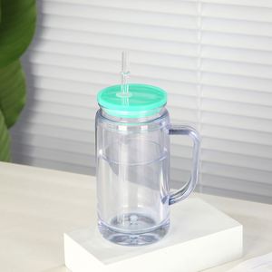Gobelets à double paroi en ABS de 12oz, 16oz, 20oz, type boule à neige, avec poignée pré-percée, transparents et pailletés, avec paille intégrée - Product Image 3
