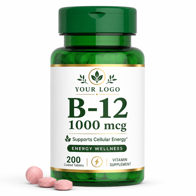 Private Label High Potency B12 Capsules Energy Wellness Vegan Adult Supplement Daily Nutrition 1000 Mcg Vitamin B12