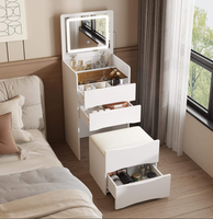 Coiffeuse blanche moderne avec miroir LED et tabouret de rangement – Table de maquillage compacte en gros pour petite chambre ou appartement