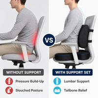 Coussin de siège en mousse à mémoire de forme noire et ensemble d'oreillers de soutien lombaire ergonomiques pour le soulagement du dos et du coccyx, idéal pour le bureau et la voiture