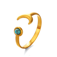 Bague réglable en acier inoxydable incrustée de pierres naturelles (turquoise/malachite/œil de tigre) tendance mode européenne et américaine