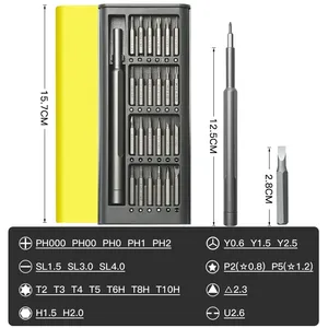 Herramientas de mano Desbloqueo Equipo abierto Teléfono móvil Juego de destornilladores de precisión 25 en 1 Aleación de aluminio multiusos Gris 28PCs - Product Image 3