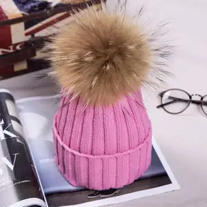 Sombrero de bola de piel de mapache para mujer y niño, Bola de Pelo, alta calidad, venta al por mayor