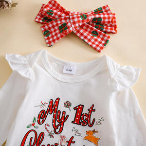 Bébé filles automne hiver arbre de <span class=keywords><strong>Noël</strong></span> à manches longues barboteuse à carreaux princesse quatre pièces robe ensemble - Product Image 3