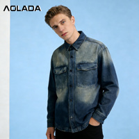 Veste en jean vintage personnalisée pour homme, coupe légèrement ample, style décontracté, avec motif minimaliste 'Monkey Stitch', bleu délavé avec ligne brillante