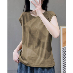 Women's Solid Color Round Neck Short Sleeve T-Shirt Loose Fit Breathable Jersey Top Summer Casual Wear Green Khaki White Black - Product Image 2