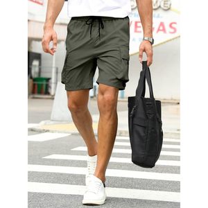 JMIERR Short cargo décontracté pour homme avec 4 poches cordon de serrage taille élastique extensible pour l'été plage travail tissé Logo décoration - Product Image 5