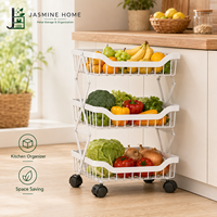 Chariot de rangement pliable à 3 niveaux en acier au carbone, panier moderne pour fruits et légumes avec roulettes pour salon
