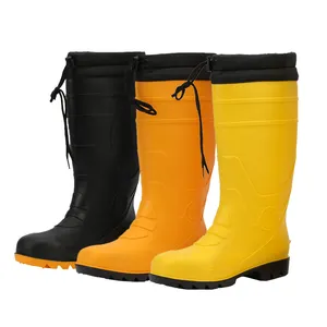 With Cotton Lining Men Women Winter Gumboots PVC Rain Boots New Trendy 2023 Winter Keep Warm Professional Winter Black Knee-high