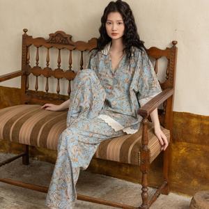 Set Estivo da Casa per Donna, Maniche Corte, Stile Retrò Floreale, Pizzo Sottile, Vita Elastica, <span class=keywords><strong>Jersey</strong></span> Elegante e Dolce, <span class=keywords><strong>Pigiama</strong></span> - Product Image 6