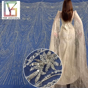 Bonne qualité français perlé broderie étincelle cristal paillettes robe lacets Tulle maille matériel femmes mariée dentelle tissu - Product Image 2