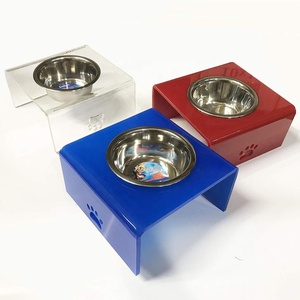Acrílico Elevada Cão e Gato Pet Alimentador Cor Azul, 1/2/3 Tigelas Levante Stand (2 Quart Capacidade), 3/8 "Grosso - Product Image 1