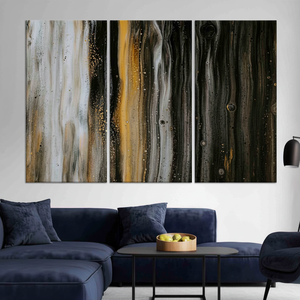Modern Black, <b>White</b> & Gold Printed Canvas Artwork for Elegant Decor,SET OF 3 CANVAS - Product Image 3