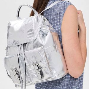 <b>Students</b> Schoolbags Letter Preppy Style Metallic Flap <b>Backpack</b> Custom Multiple Pockets Waterproof Daypack Travel Nylon Large - Product Image 1
