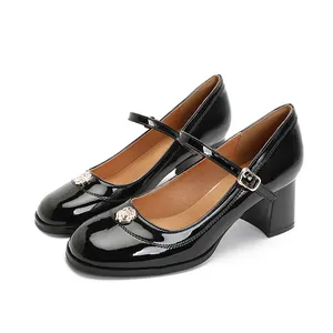 Vintage Mary Jane Giày một dòng khóa Chunky gót 2024 mới mùa xuân và mùa thu Pháp nông Miệng gót giày