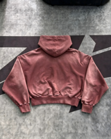 Sweat à capuche rose poudré délavé à l'acide avec emblème personnalisé imprimé Kornit DTG, coupe ample style streetwear