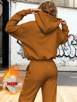 Pantalon de survêtement à capuche uni personnalisé 2 pièces ensemble survêtement chaud d'hiver ensembles de pulls à capuche pour femmes avec impression
