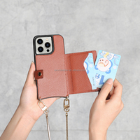 Casing Ponsel Kulit dari Bahan Daur Ulang dengan Tali Selempang untuk iPhone 14 15 16 Pro Max, Dompet Pelindung Kartu