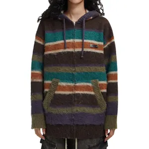 Fornecedor de streetwear Suéter solto feminino pesado 320 GSM estampado de tela vintage 100% algodão lã de camelo