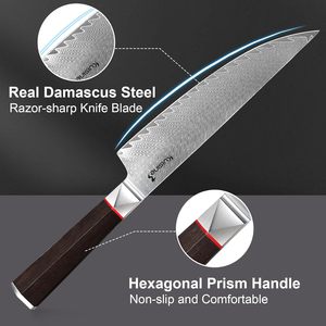 Juego de Cuchillos de Cocina Kuisine de 12 Piezas de Acero de Damasco con Bloque Afilador Integrado, Mango de Madera Antideslizante, Apto para Lavavajillas, Alto Pulido - Product Image 5