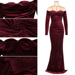AL303 abiti alla moda per le donne abiti da sera eleganti a manica lunga con spalle sottili in <span class=keywords><strong>velluto</strong></span> Maxi abiti da festa da donna abito da sirena - Product Image 6