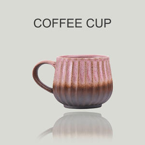 Tasse à café en céramique <span class=keywords><strong>rose</strong></span> à texture côtelée et glaçure dégradée, tasse <span class=keywords><strong>vintage</strong></span> artisanale - Product Image 1