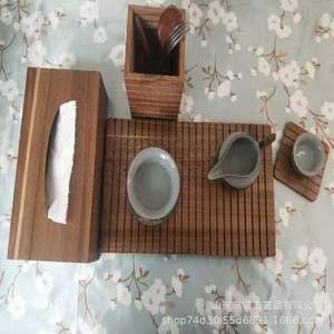 Boîte à mouchoirs en bois d'acacia, support à couverts, dessous de verre, tapis de théière, organisateur de bureau multifonction en bois massif isolant thermiquement - Product Image 3