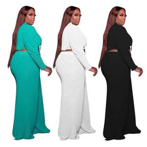 <span class=keywords><strong>Elegante</strong></span> Completo Due Pezzi <span class=keywords><strong>Taglie</strong></span> Forti per <span class=keywords><strong>Donna</strong></span>, Top Corto con Lacci e Pantaloni, Set Casual Plus Size - Product Image 2