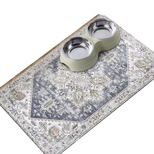 Floral Pattern Pet Food <b>Mat</b> Rectangle Diatomaceous Earth Stain Resistant Easy Clean For <b>Cat</b> Dog Feeding Area - Product Image 1