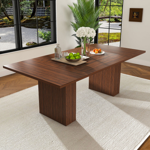 Table à manger moderne de style farmhouse de 78 pouces de long avec base de rangement, placage en bois naturel, MDF rectangulaire pour 6 personnes, idéale pour hôtel et appartement - Product Image 1