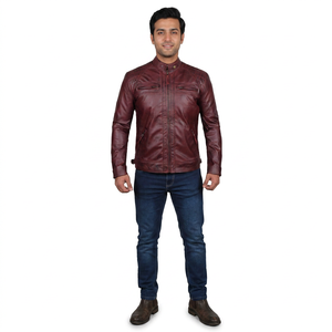 Chaqueta de Cuero Genuino de Cordero para Hombre, Estilo Motero, Color Negro, Transpirable, Vintage - Product Image 1